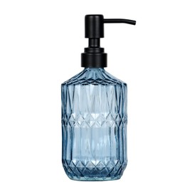 SDlumeiy 18 oz Dark Green Thick Glass Soap Dispenser with Black Rustproof Pump Refillable Bathroom, Kitchen Soap Dispenser for Hand Soap, Detergent, Lotion (Blue)