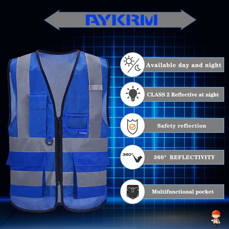 A-SAFETY High Visibility Mesh Safety Reflective Vest with Pockets and