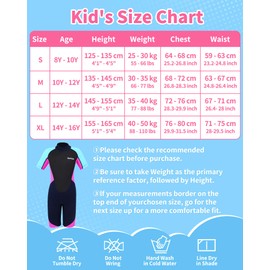 Yueta Kids Wetsuit Shorty, 2.5mm Neoprene, Junior Wetsuit Shortie Teenager Girls, Back Zipper for Swimming Diving Water Sports