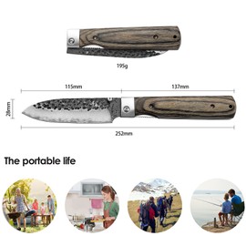 SENBON 440 Forged Stainless Steel Sharp Folding Chef Knife - Peeling, Utility, Fruit Knife - Colorful Wood Handle - Camping, Barbecue, Outdoor, Portable