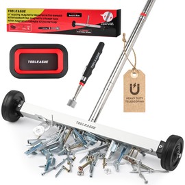 TOOLEAGUE 17" Rolling Magnetic Sweeper with Wheels,Telescoping Adjustable Handle,10Lb Capacity Magnet Roller,Magnetic Foldable Tray,15Lb Pickup Pen,3Pcs Magnet Sweeper Set