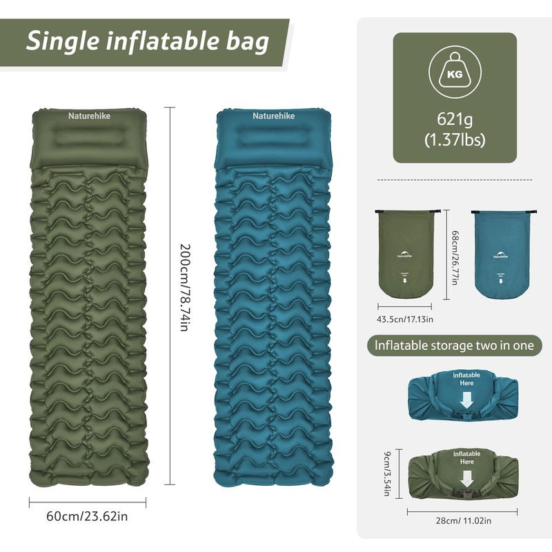 Naturehike Ultralight Inflatable Sleeping Mat - Lightweight Single Sleeping Mat