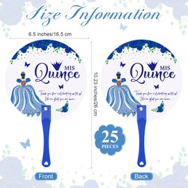 Cinnvoice 25 Pcs Quinceanera Party Favors for Guests Quinceanera Hand Fans Bulk Plastic Handheld Fans Mis Quince Gift for Girls Sweet 15 Birthday Party Decor Gift Adults Souvenirs (Blue)