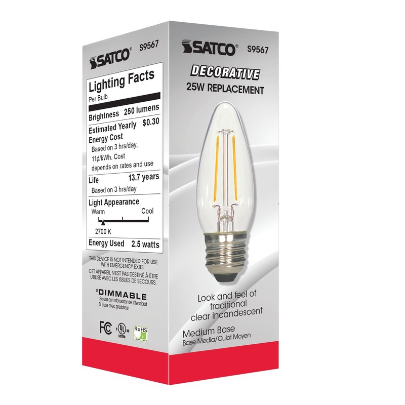Satco S9567 Medium Bulb in Light Finish, 3.50 inches, 250Lm/Meduim