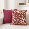 TAOSON 2Pcs Wine Red Velvet Throw Pillow Covers,Gold Bronzing Leaves,18x18