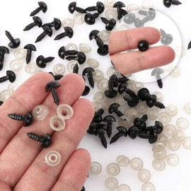 100 Pack Safety Eyes, Black Crafts Safety Eyes Spiral Solid Plastic Eyes with Washers for Bear, Doll, Puppet, Plush Animal and DIY Craft (10mm)