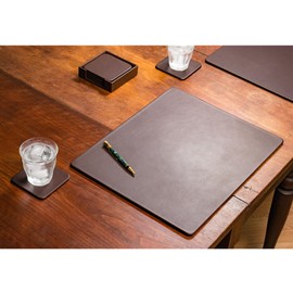 Dacasso 17" x 14" Brown Leatherette Luxury Conference Pad - Leather Desk Blotter for Writing - Boardroom Organization & Executive Table Decor