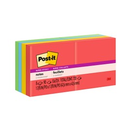 Post-it Super Sticky Notes, 2 in x 2 in, 8 Pads, 2x the Sticking Power, Marrakesh Collection, Primary Colors (Red, Yellow, Green, Blue, Purple), Recyclable (622-8SSAN)