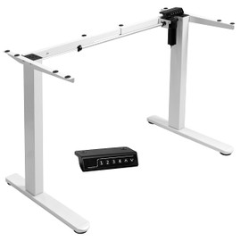 VIVO Electric Stand Up Desk Frame Workstation with Rear-Set Legs, Frame Only, Single Motor Ergonomic Standing Height Adjustable Base with Memory Controller, White, DESK-100E-RW