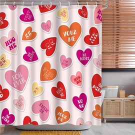 Aperturee Valentine Shower Curtain 72x72 Inch, Galentine's Day Red Pink Love Heart Romantic Holiday Bath Decor, Bath Decorations with 12 Plastic Shower Hooks