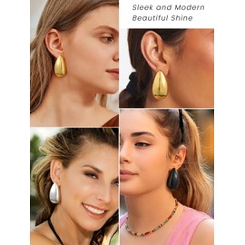 GoldChic Chunky Dupes Earrings Gold 26 mm / 30 mm / 40 mm Large Waterdrop Earrings Stainless Steel / Copper Drop Hoop Earrings Gold / Silver / Black Hypoallergenic Earrings for Women Girls, Stainless