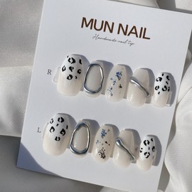 MunNail White Leopard Skin Highly Recommended - Square / MunNail 화이트호피강력추천 - 스퀘어