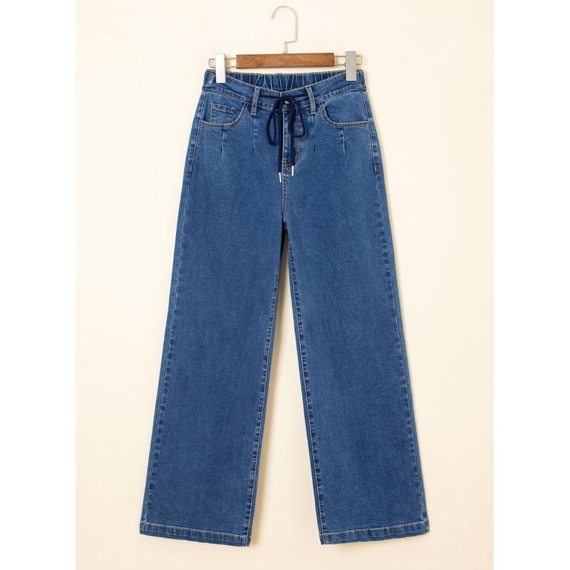 Sidefeel Women's Wide Leg Jeans Drawstring Baggy High Waisted Stretchy