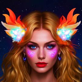 Catery Light Up Fire Hair Clip Flame Hair Pieces LED Festival Accessories for Women (Daily-Color Light)