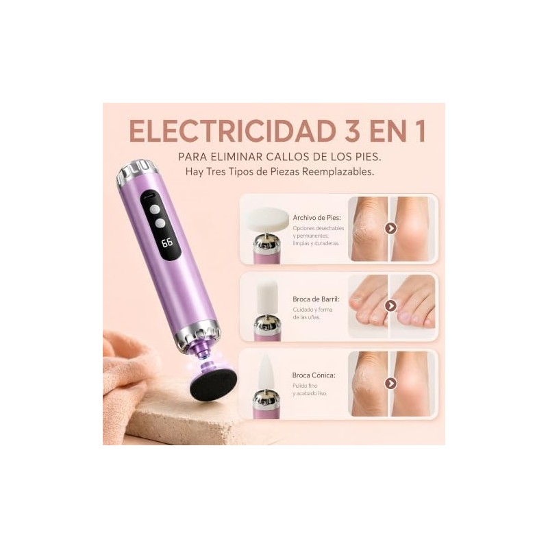 KTMOUW Lima Electrica Pedicure para Pies 3 en 1 Lima