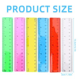 Pack of 6 Rulers 15 cm Flexible, Coloured Transparent Straight Ruler, Small, Plastic Ruler, Small, Primary Schools, Coloured Transparent Rulers, Stationery for School, Office, Home