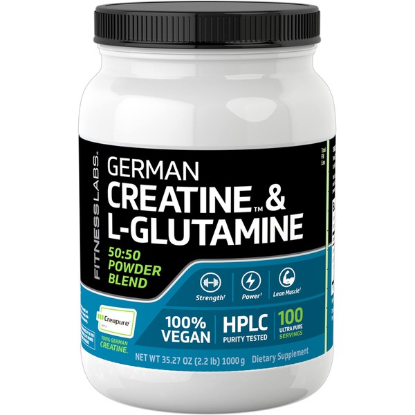 Fitness Labs Creatine and L-Glutamine, 1000 Grams | Contains Only Pure Creapure Creatine Monohydrate & USA-Made Fermented Glutamine