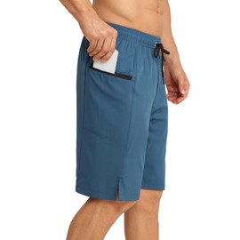 APTRO 2 in 1 Men's Swim Trunks 9" with Zipper Pockets Bathing Suit Built-in Board Shorts Swimwear Long Shorts Solid Dark Blue L