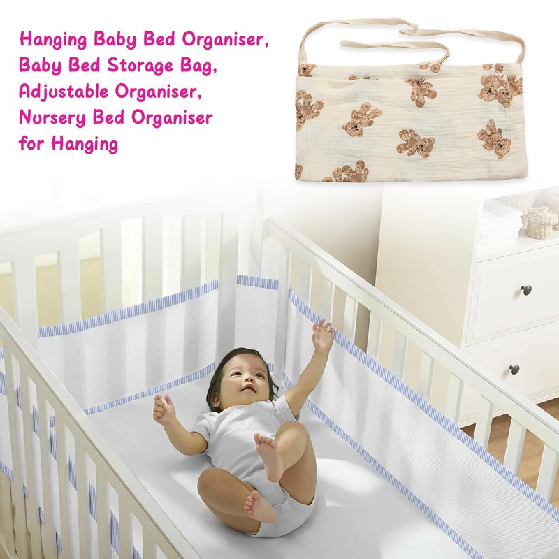 Baby Bed Organiser Hanging, Baby Bed Storage Bag, Adjustable Organiser,
