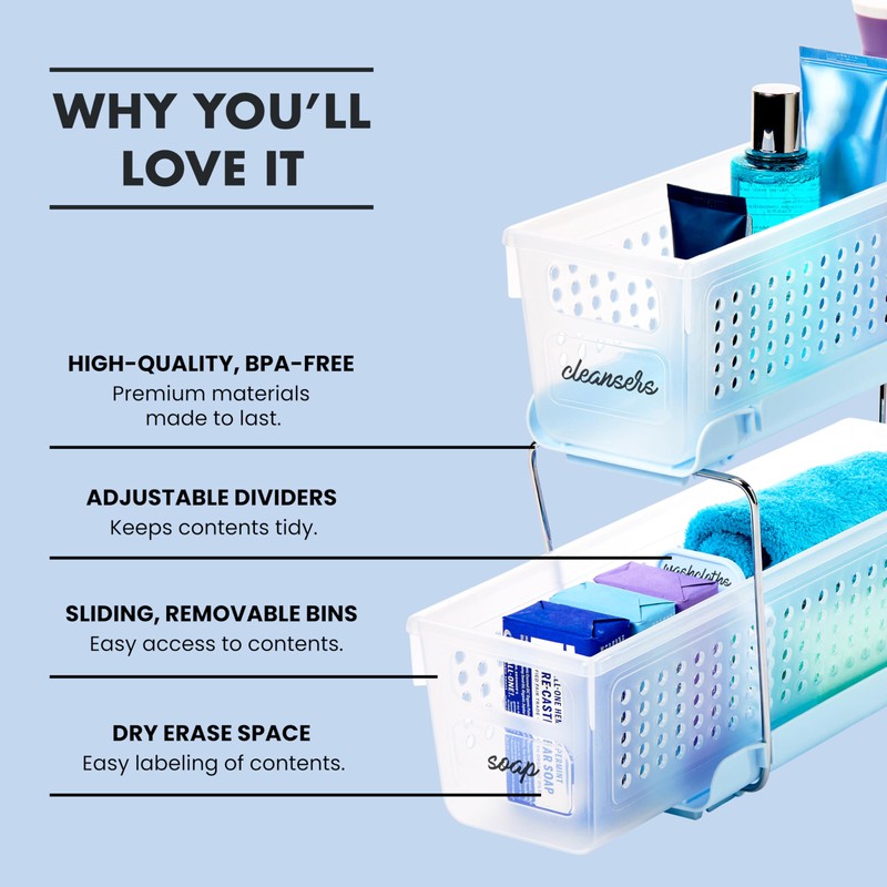 madesmart Mini 2-Tier Organizer w/Div-PP, Blue