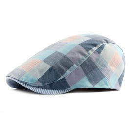 meioro Men's Striped Plaid Newsboy Hat Adjustable Colorful Flat Cap Gatsby Cabbie Driving Hats for Men Women(Modern, Blue)