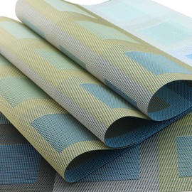 Gugrida Set of 6 Placemats for Dinning Table, Luxury PVC Woven Vinyl Table Mats,Washable and Heat Insulation Kitchen Place Mats (6 pcs, Blue)