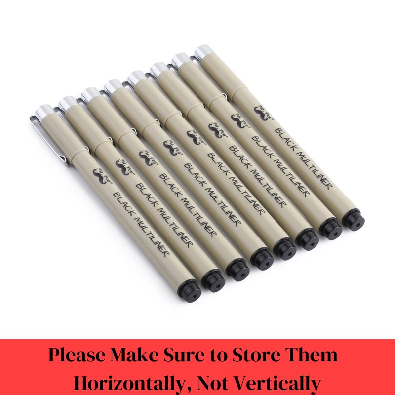 Mr. Pen- Drawing Pens for Artists, 8 Pack Black Multiliner/Fineliner