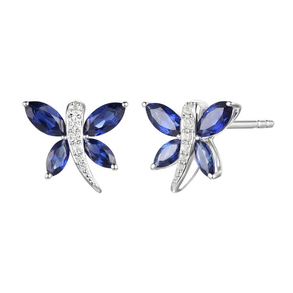 Tirafina - arete de libélula con piedras preciosas creadas en plata de, Plata de ley, Zafiro azul creado