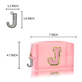 SOGOO Clear Makeup Bag,Portable Travel Toiletry Bag,Small Cute Stadium Chenille Letter Bag With Letter Zipper Puller,Waterproof Makeup Bag Pouch Purse,Monogrammed Cosmetic Bag for Women Girls,J