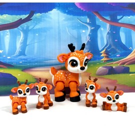 5pcs 3D Printed Christmas Reindeers, Articulated Tiny Animal Baby Reindeers, Fidget Christmas Reindeers, Executive Desk Home Decor Toy ABR001-ORANGE