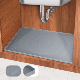 Under Sink Mat, 31" x 22" Under Sink Mats for Kitchen Waterproof, Under Sink Shelf Liner, Flexible Silicone Cabinet Protector Tray for Bottom of Kitchen & Bathroom Grey