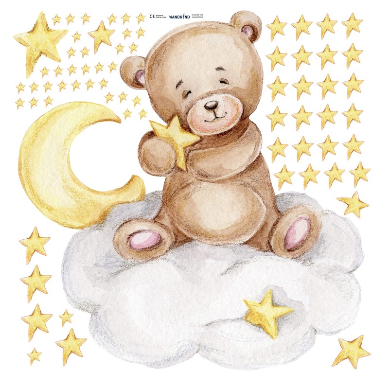 Cuddly Bear on the Cloud V292 | Hand-Drawn | Sticker