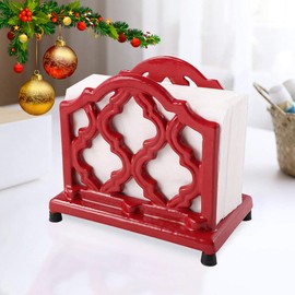 Jogreful Vintage Metal Napkin Holder Cast Iron Square Napkin Holder Organizer for Kitchen Restaurant Home Decor, Red