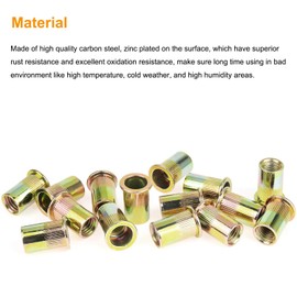 Powlankou 50 Pieces 1/2"-13 Zinc Plated Carbon Steel Rivet Nuts Flat Head Threaded Insert Nutsert