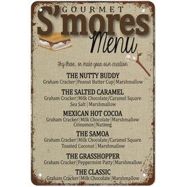 Tin Sign S'Mores Bar Menu,S'Mores Sign,Camping Party,S'Mores Wedding Bar Vintage Tin Sign Metal Sign Retro Wall Decor For Home Cafes Office Store Pubs Club Sign Gift Plaque Tin Sign 8x12 Inch