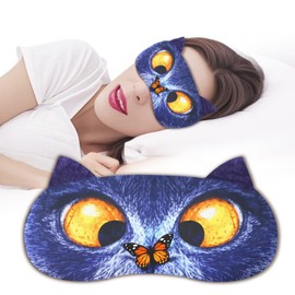 Ptrin 3D Fun Cat Face Sleeping Mask,1 Pack Sleeping Eye Mask,100% Light Blocking,Comfortable Sleeping Eye Mask,Reduces Eye Puffiness,Adjustable Straps,Easy to Fall Asleep,Unisex Gift(Butterfly Cat)