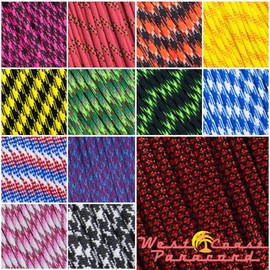 West Coast Paracord Multi Color Nylon Military Paracord 550 Type III 7 Strand Utility Cord Rope - 100 Foot Hanks (Force)