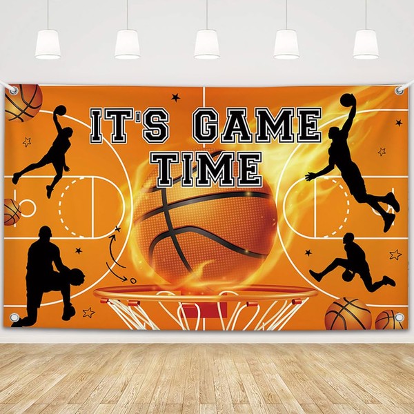 MEHOFOND 6x3.6ft Basketball Backdrop, It's Game Time Basketball Party Decorations