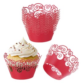 PATIKIL Cupcake Wrappers Paper, 50 Pack Baking Cups Standard Cloud Decoration for Anniversary Birthday Weddings and Parties, Red