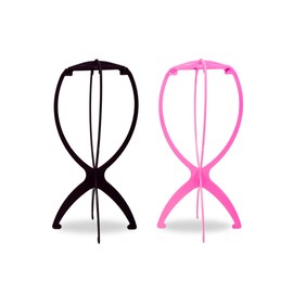 Generic Travel Size, Collapsible Wig Stand (Pink & Black) 2 Pack - Portable Wig Dispaly, Hat Holder, Hair Accessories Display - Long & Short Wigs