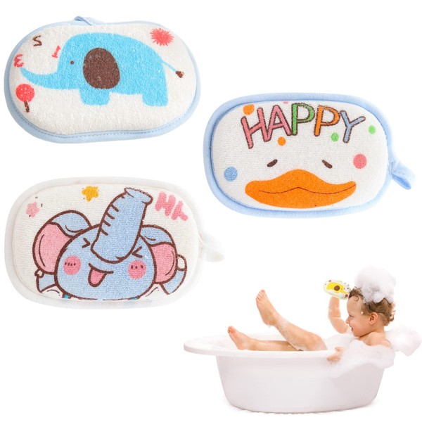 Esponja de baño para bebés, Set de 3 Almohadillas Exfoliantes