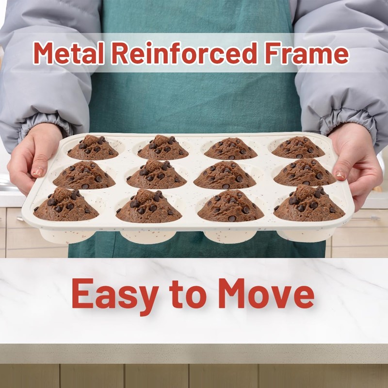 CAKETIME Silicone Muffin Pan, Metal Reinforced Frame Regular Size Cupcake
