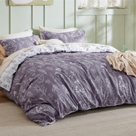 Bedsure Duvet Cover King Size - Reversible Grayish Purple King Duvet Cover Set with Zipper Closure, 3 Pieces Cute Floral Patterned Bedding Set with 8 Corner Ties and 2 Pillow Shams