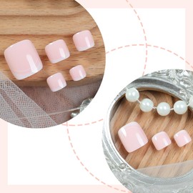 White French Tip Toe Press on Nails Short Square False Toenails Glossy Full Cover Toe Nails Reusable Acrylic Toe Nails for Women
