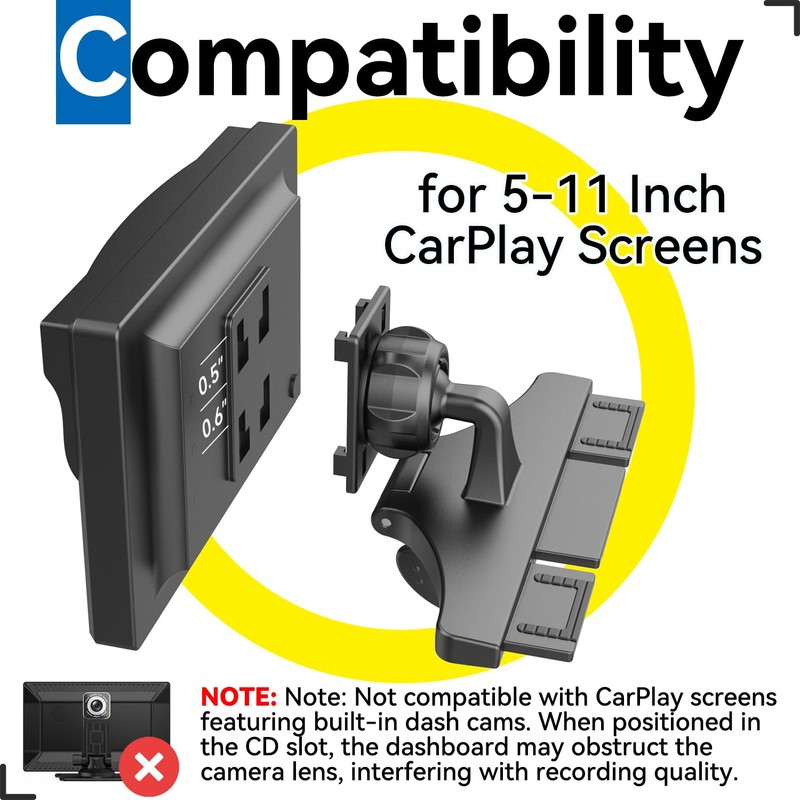 SkyTitan CD Slot Car Mount for Portable CarPlay Screens, Adjustable