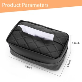 Tecfino Car Tissue Holder, PU Leather Tissue Box Cover Rectangular for Car, Car Tissue Box Holder for Car Backseat, Tissue Holder for Car Organization Accessories, 9.5'' x 3.9'' x 5.5'' (Black)