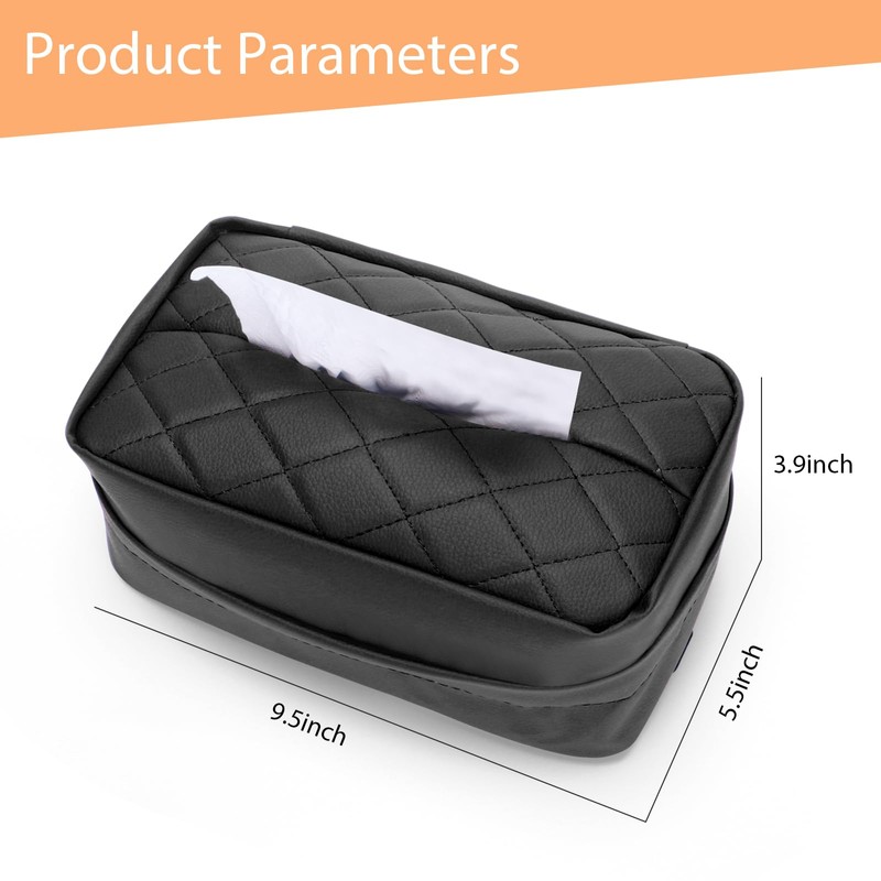 Tecfino Car Tissue Holder, PU Leather Tissue Box Cover Rectangular
