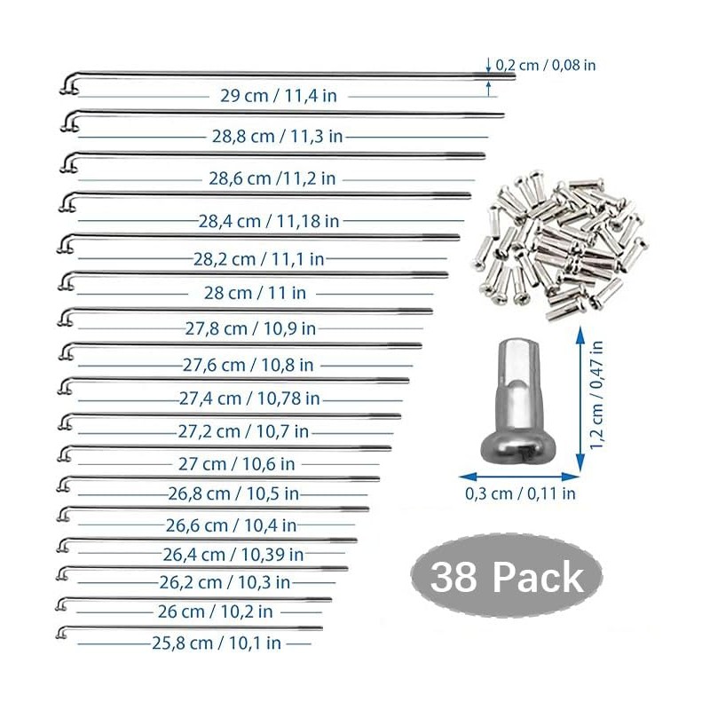 Ruikcoll Pack of 38 Mountain Bike Spoke with Spoke Nipples,