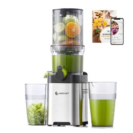 AMZCHEF Cold Press Juicer, 4.5" Juicer Machines with Large Feed Chute for Whole Fruits & Vegetables, Stainless Steel Juice Extractor with Large Auger, Dual Strainers, Easy Cleanup & Assembly