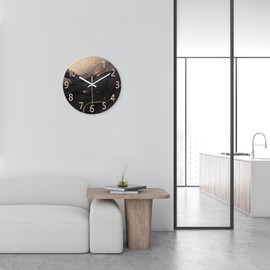 Constantplanet Black and Gold Wall Clock Battery Operated 14 Inch Wall Clock Silent Non Ticking Glass Decorative Wall Clock for Office